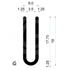 Rubber U Profiel | binnenmaat 3,5 mm | hoogte 19 mm | dikte 1,25 mm | Per Meter